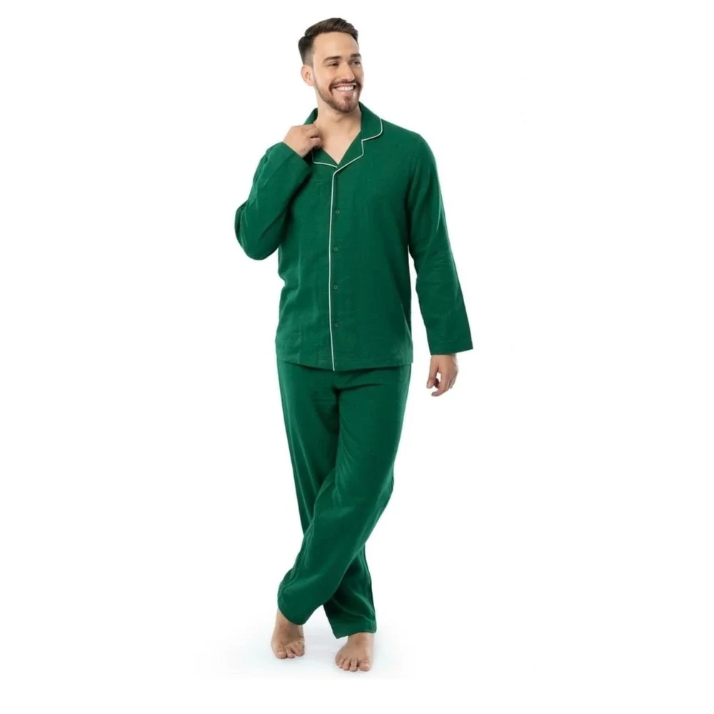 Fruit of the Loom Mens Flannel Pajama Set Hunter Green XL Sleepwear 2-Piece New